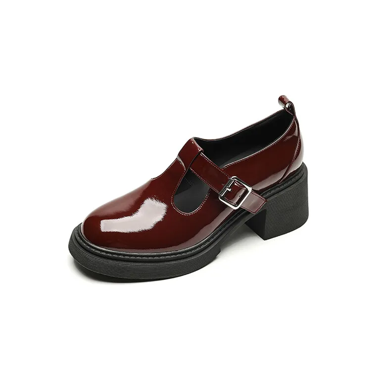 genuine leather pumps for lady 2024 spring autumn newest round toe women shoes dress daily 6cm high heel strap buckle footwear