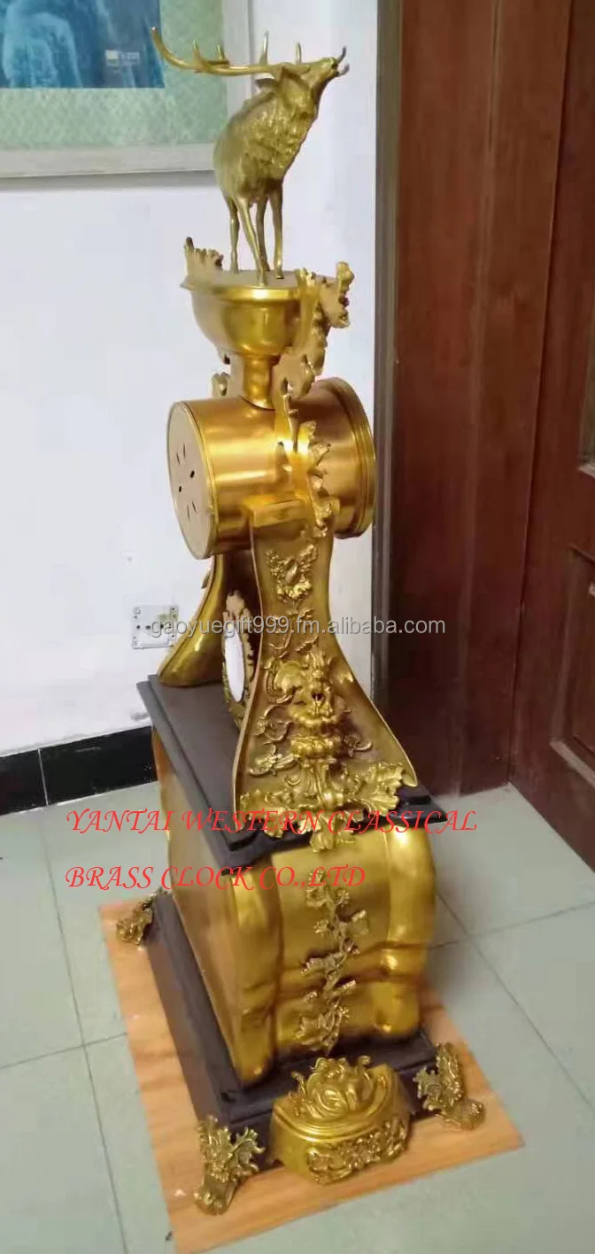 western classical brass clock  auspicious deer decorative clock  bronze clock