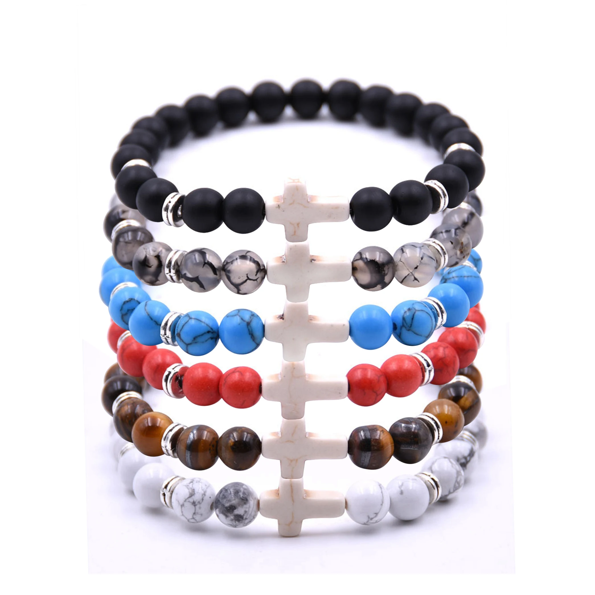 cross metallic bar beaded bracelet
