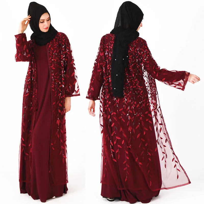 
2019 New Model Women Islamic Clothing Muslim Dress Dubai Abaya Sequins Caftan Dress 