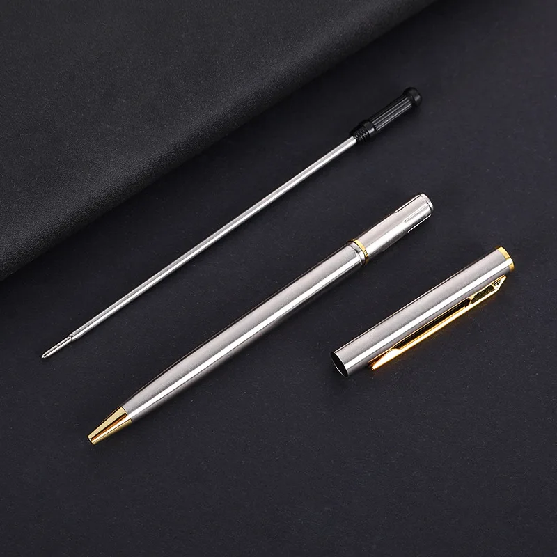 WSY 2023 Gift Promotional Ball Pen Customized Logo Black White Slim Metal Body Twist Ballpoint Pen
