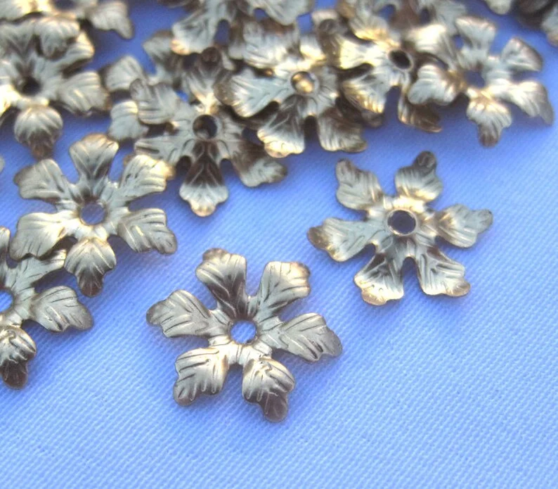 Tiny Brass Petal 11mm Filigree Findings Flower Components DIY Crafts