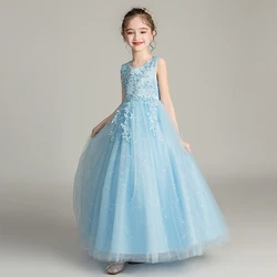 Princess Flower Girls Dresses Party Wedding High Quality Tulle 2022 New Custom Girl Embroidered Floor-length Short Sleeve Modern