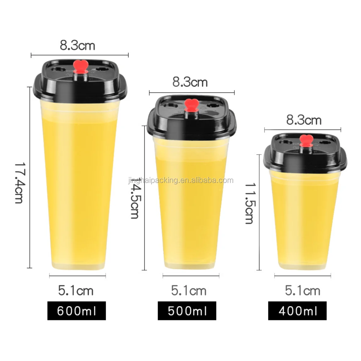 Factory Disposable Square PP Hard Plastic Cups Wholesale Heart Love Bubble Tea Cup With Lids
