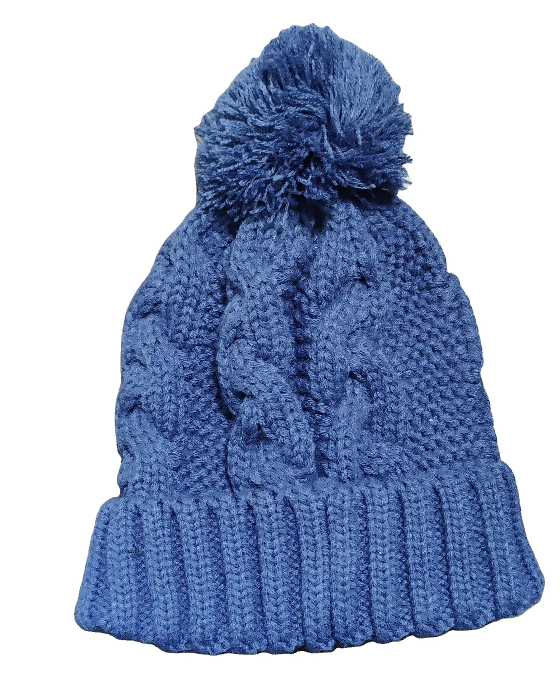 Colourful  Rib Knit Acrylic Yarn Beanie Hat Custom Fabric Jacquard Faux Fur PomPom Knitting Hat