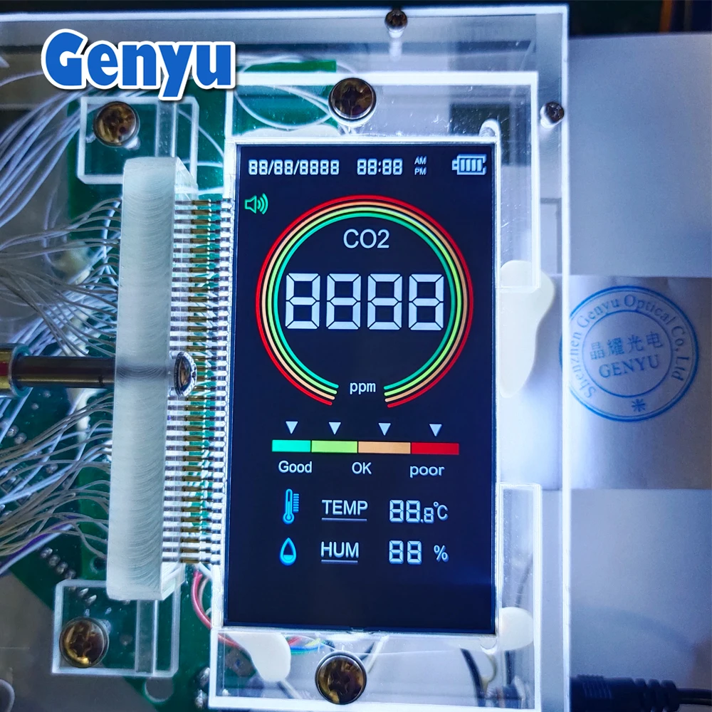 OEM Customized LCD Screen Panel 4 Digit TN VA Negative Black Custom 7 Segment LCD for CO2 Meter Monitor