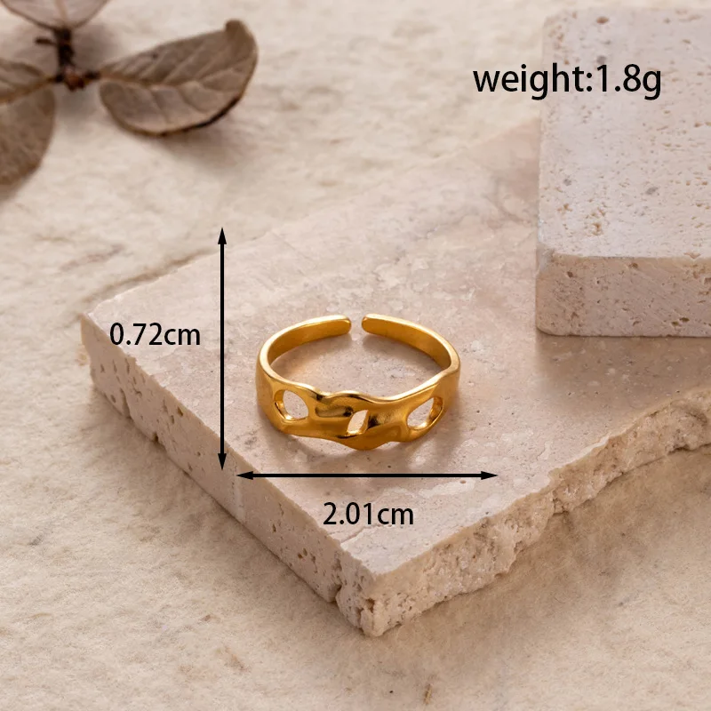 Wholesale Ins Hollow 18K Yellow Gold Plated Open Band Ring Non Tarnish Stainless Steel Golden Cuban Ring For Women Men