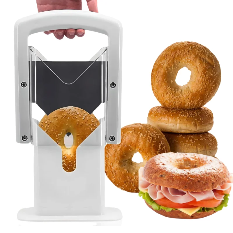 Hot Selling Stainless Steel Manual Bagel Guillotine Slicer Easy Grip Handle Bread Cutter Kitchen Accessories Baking Tools Metal