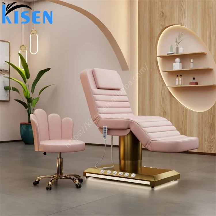 Kisen newest soft milking massage lift table professional electric eyelash facial SPA cosmetic white beauty salon furniture bed