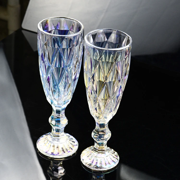 Hot Sale Diamond Pattern Colored Champagne Goblet Creative Wedding Party Gift Beer Wine Glasses