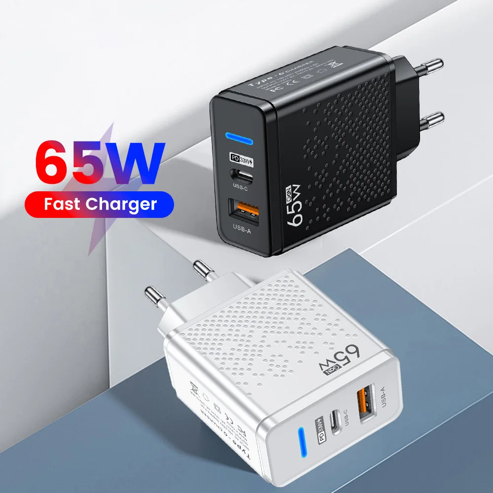 65W USB C A Charger PD Type C Fast Charging Wall Adapter For iPhone 14 13 Xiaomi Samsung Macbook Quick Charge3.0 Phone Charging
