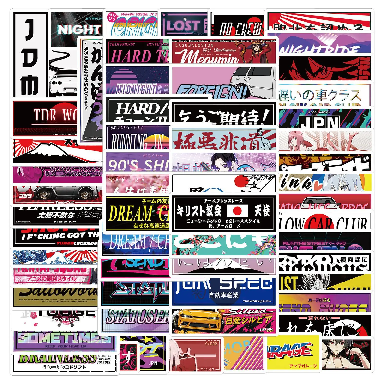66Pcs Personality Japan JDM Graffiti Waterproof Stickers For Laptop Bottle Car Motorcycle Racing Car Decal Sticker