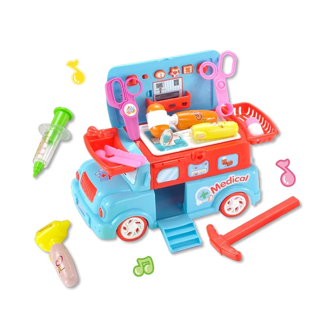 Pretend play doctor car plastic mini medical instruments kits toys kids doctor cart toy HC536692