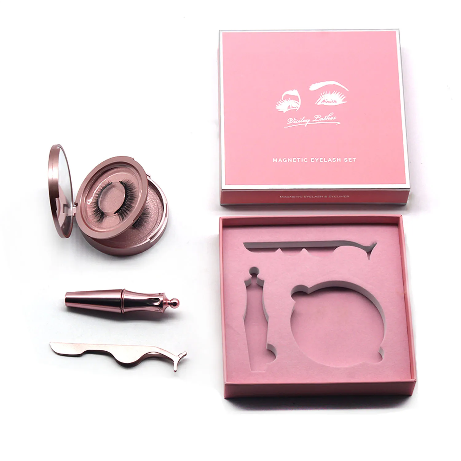 
2021 the latest styles of magnetic eyeliner and 3D magnetic lashes wholesale pink magnetic eyelash suit custom logo extra charge 