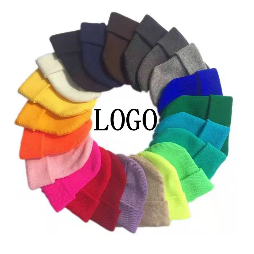 Custom embroidery logo Acrylic Kid Winter Warm Double Knit Unisex Sports Beanie Hats Custom Beanie with Logo