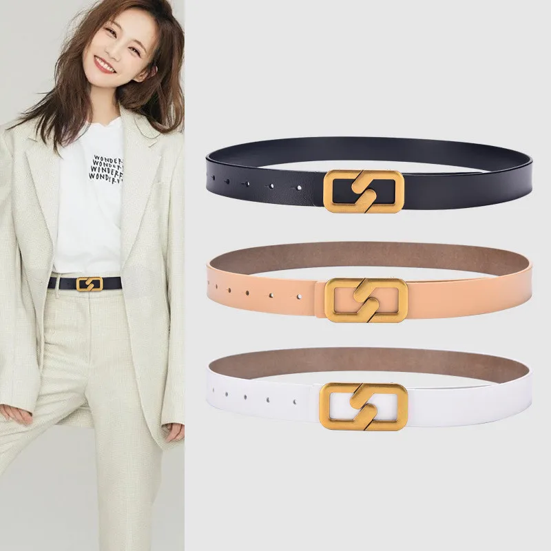 Wholesale Handmade Gold Buckle Soft Adjustable Women Waist Genuine Leather Belts For Jeans