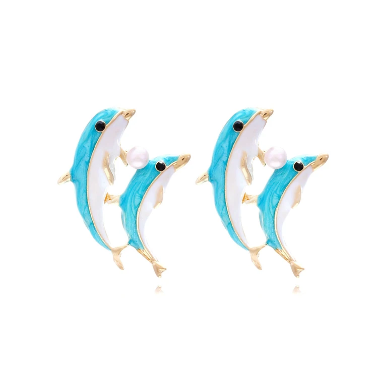Fashion cute cartoon enamel marine animal seahorse clown fish earrings creative design dripping oil crab alpaca dolphin earrings