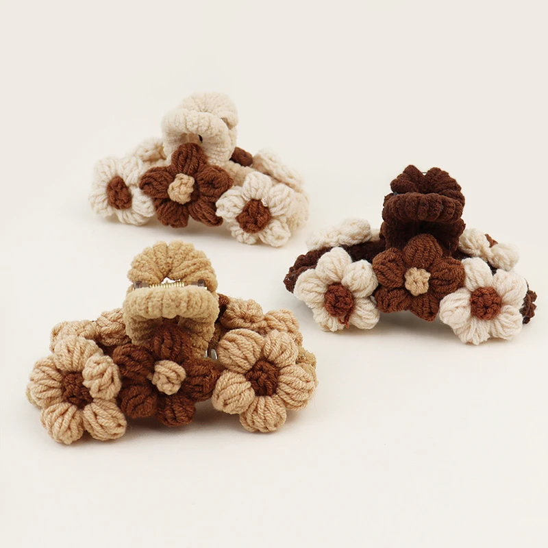 Flower Crochet Accesorios Para Mujer Claw Clip 12cm Jumbo Large Shark Hair Clamp Clip Wool Knitted Hair Claw Clips for Girls