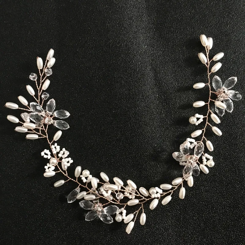 Slbridalwired Кристаллы Стразы жемчуг цветок листьев Свадебная ободок на голову; Свадебные украшения для волос аксессуары для волос для подружки невесты;