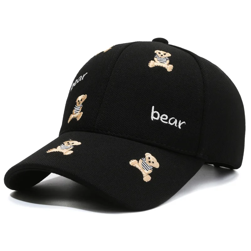 Casual Korea style custom logo print big head sunshade wholesale waterproof 6 panel wide brim baseball hat with bear embroidery