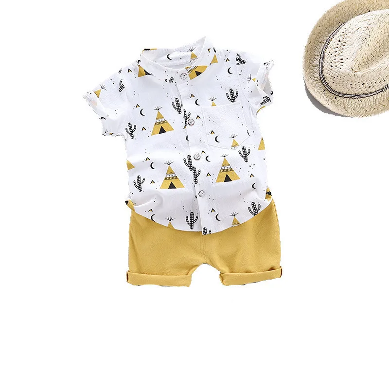 2204 Wholesale 2 year boys summer clothes baby boy clothing sets white Cool boy T-shirt button shirt