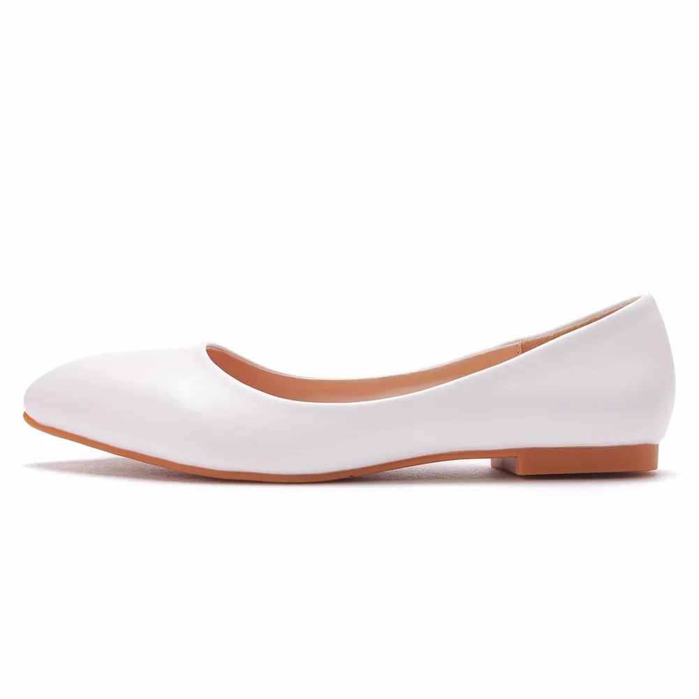 Ballet Flats Pointed Toe Comfortable Pu Leather White Casual Shoes Walking Style Slip on Dress Flats for Women