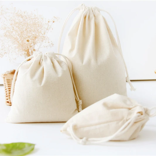 
Wholesale cotton bag pure color storage bag DIY drawstring bag 