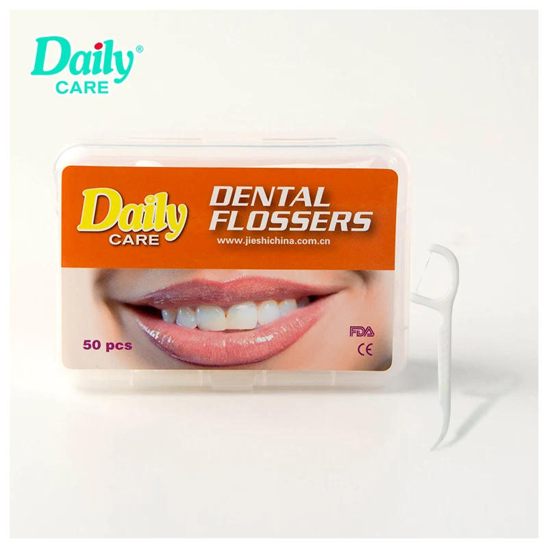 Daily Care Hot Sale 50pcs with Plastic Handles Mint Flavored Private Label Dental floss toothpicks for Adults