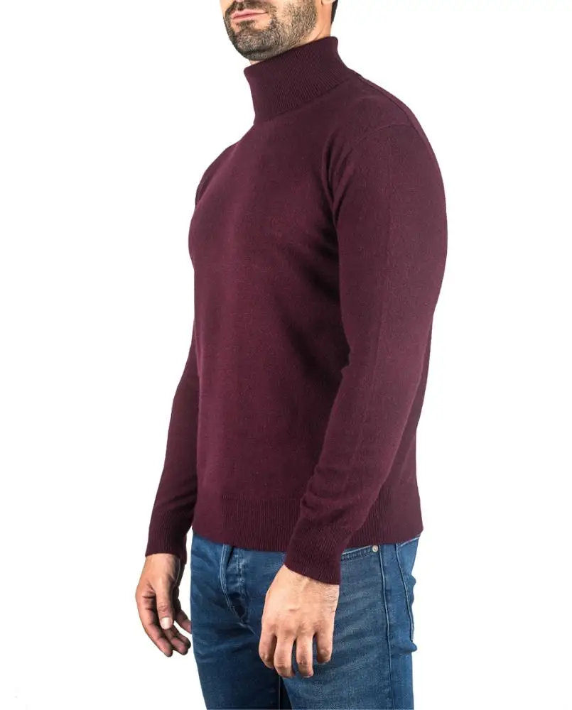 Wholesale Custom Autumn Winter Knitted Pure wool  Soft Men Turtleneck Chunky 100% Cashmere sweater man