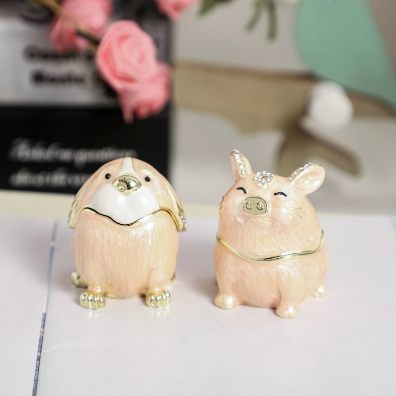 SHINNYGIFTS Enamel Metal 3D Twelve Chinese Zodiac Trinket Box Small Jewelry Gift Box
