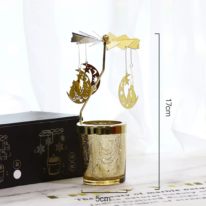 Jiayi DIY Design Thermal Rotating Scented Iron Other Gold Metal Spirtual Scented Candle Jar stick Holders Set