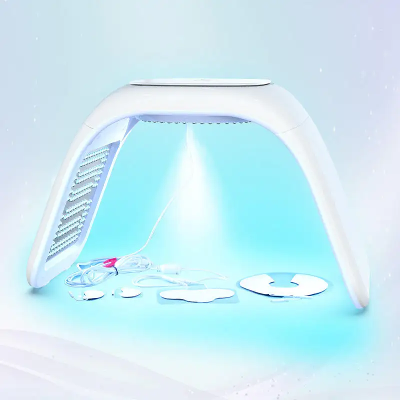 Ay plus MS03C (CE) tri-folding led mask 7 color facial EMS Bio lifting pdt light therapy facial steamer with cold heat spraying