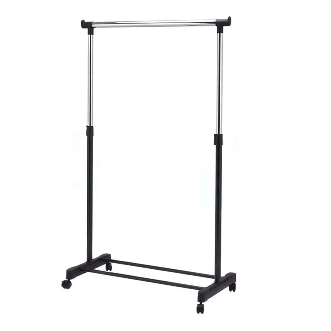 Economic Moving Steel Black Garment Rail Clothing Display Racks With Wheels