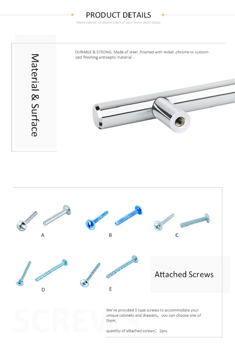 High Quality Steel Furniture Cabinet Drawer Handles T Bar Black Gold Handle