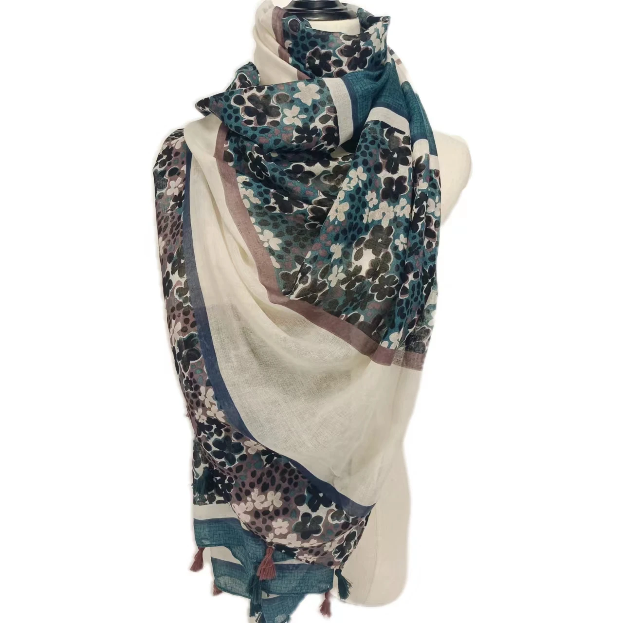 Wholesale Customized Ladies Printed Cotton Viscose Turban Shawl Fashion Patchwork Pattern Cotton Scarf