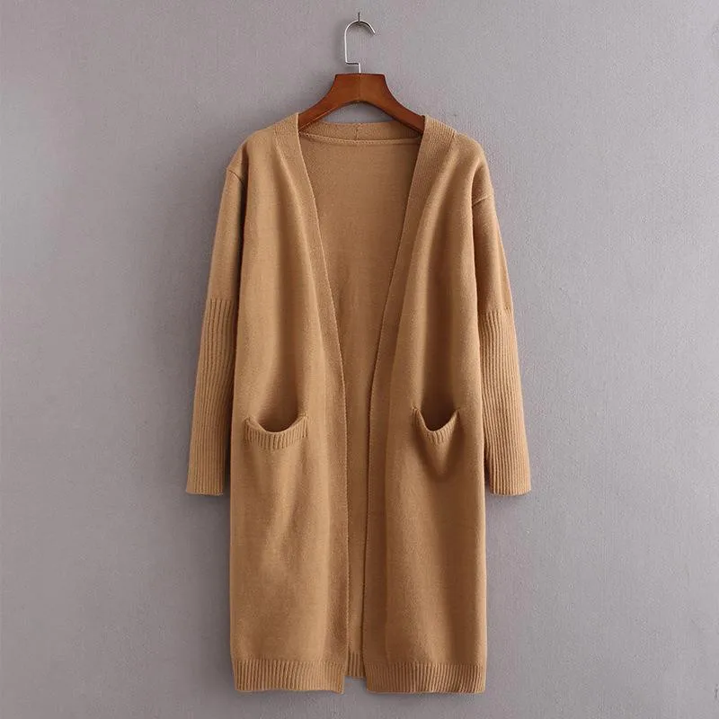 High Quality Casual Soild Color Plus Size Fashion Women Pocket Cardigans For Ladies Knit Long Cardigan Sweater