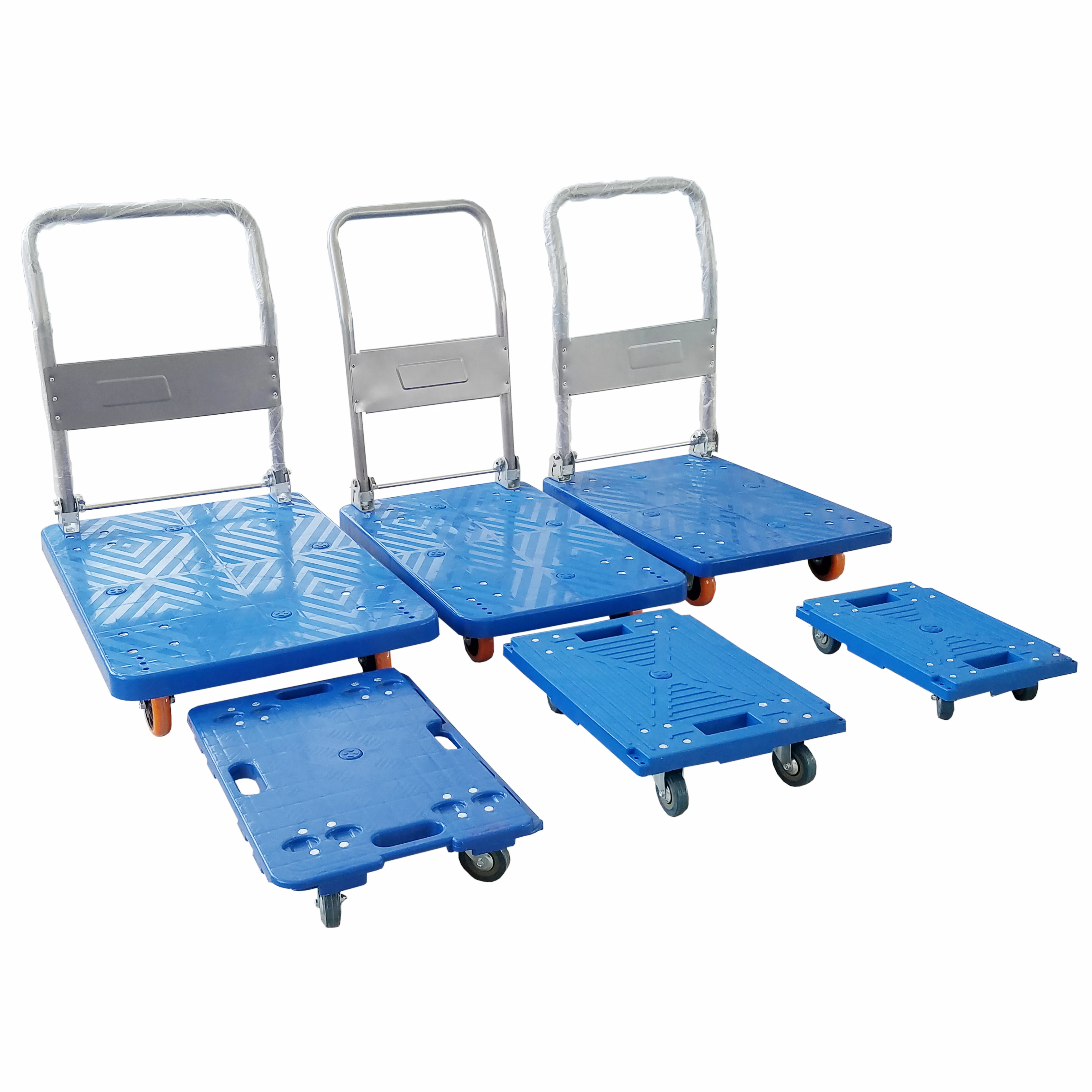 150kgs Four Wheels warehouse Plastic Foldable Hand Truck/Cart Platform Trolley