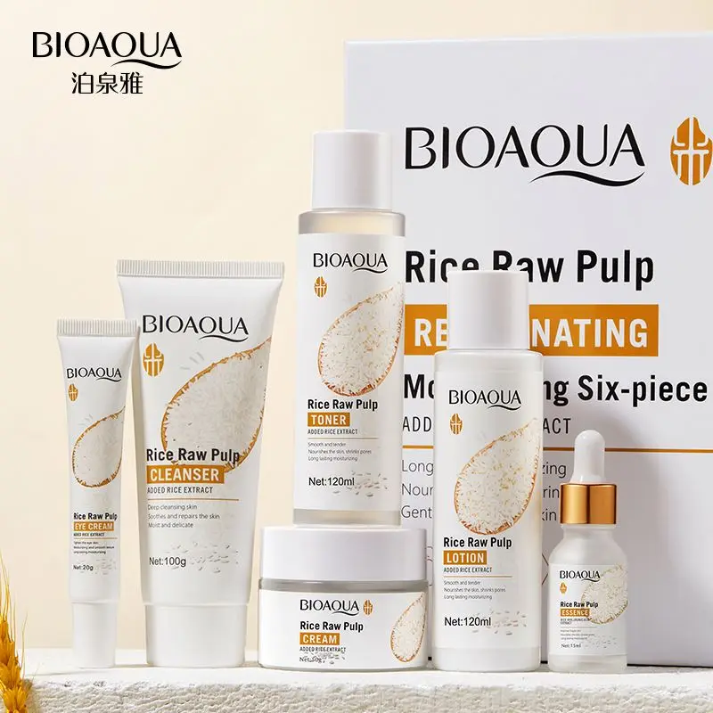 OEM ODM BIOAQUA органический рис Новый Увлажняющий Осветляющий отбеливающий набор для лица частная марка уход за кожей