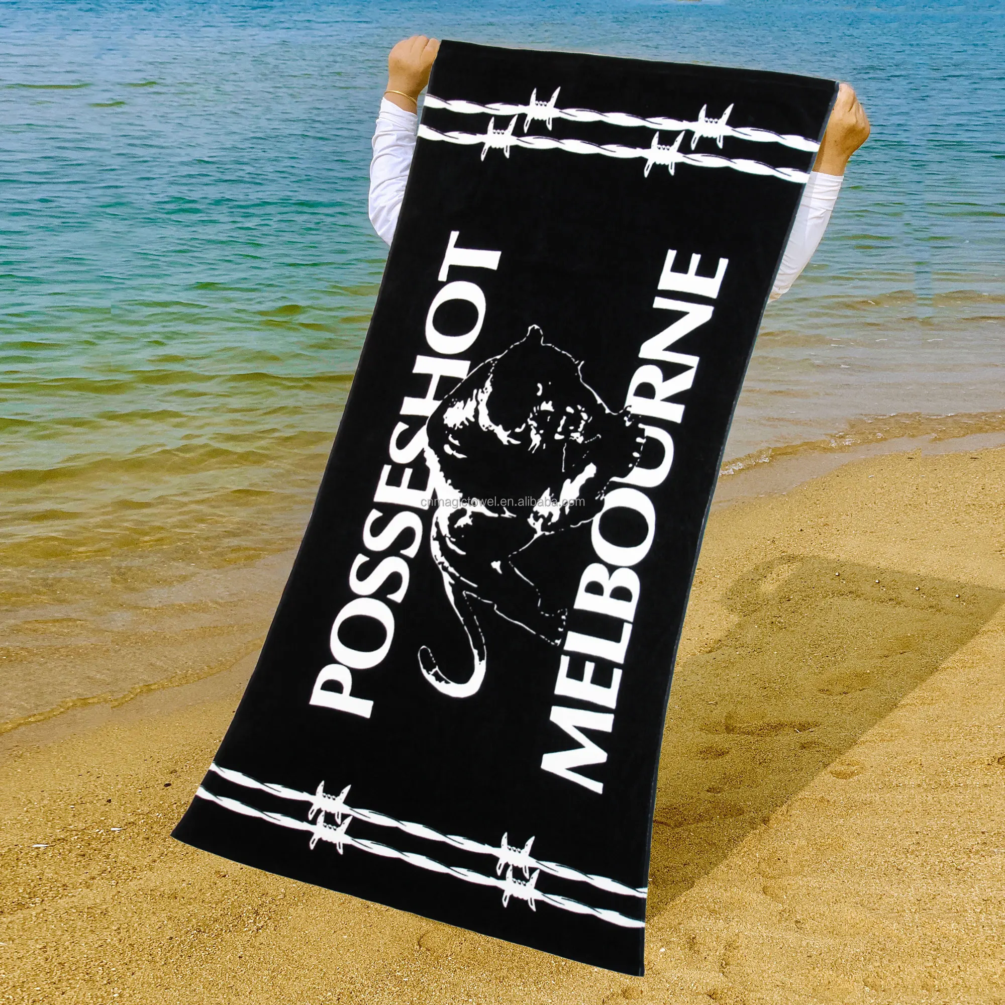 Personalized Custom private label velour Terry digital active Print Cotton Towel Beach Pool Bath Towel With Logo