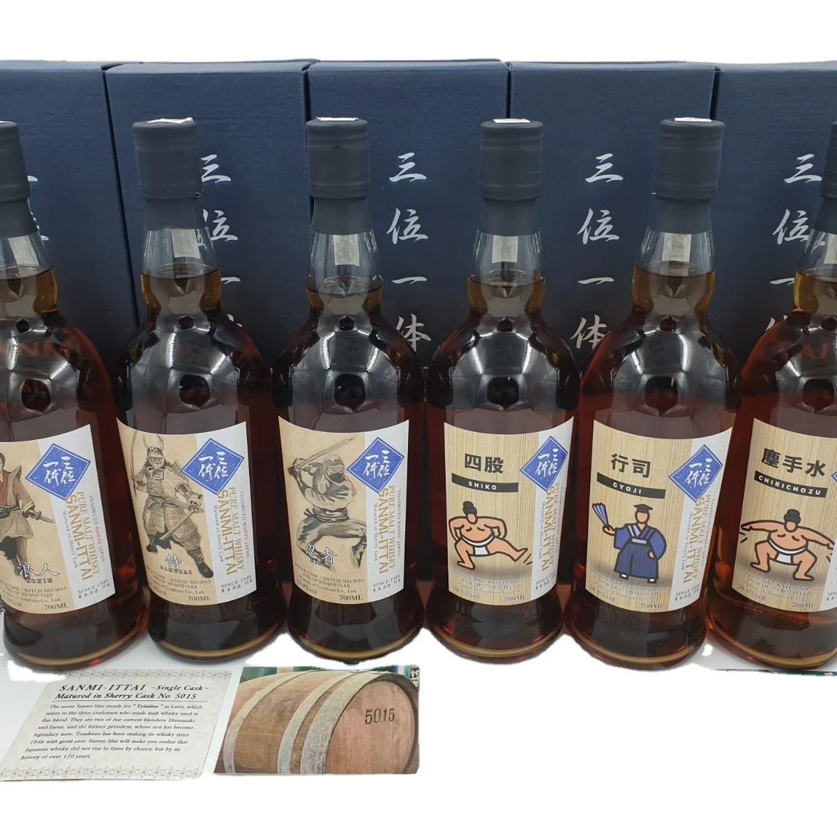 Виски Sanmi-Ittai - Trinitas из Японии-Chirichozu, Shiko, Gyoji, Ninja, Ronin, Samurai-Toashuzo Co. Ltd-бутылки 700ml-6
