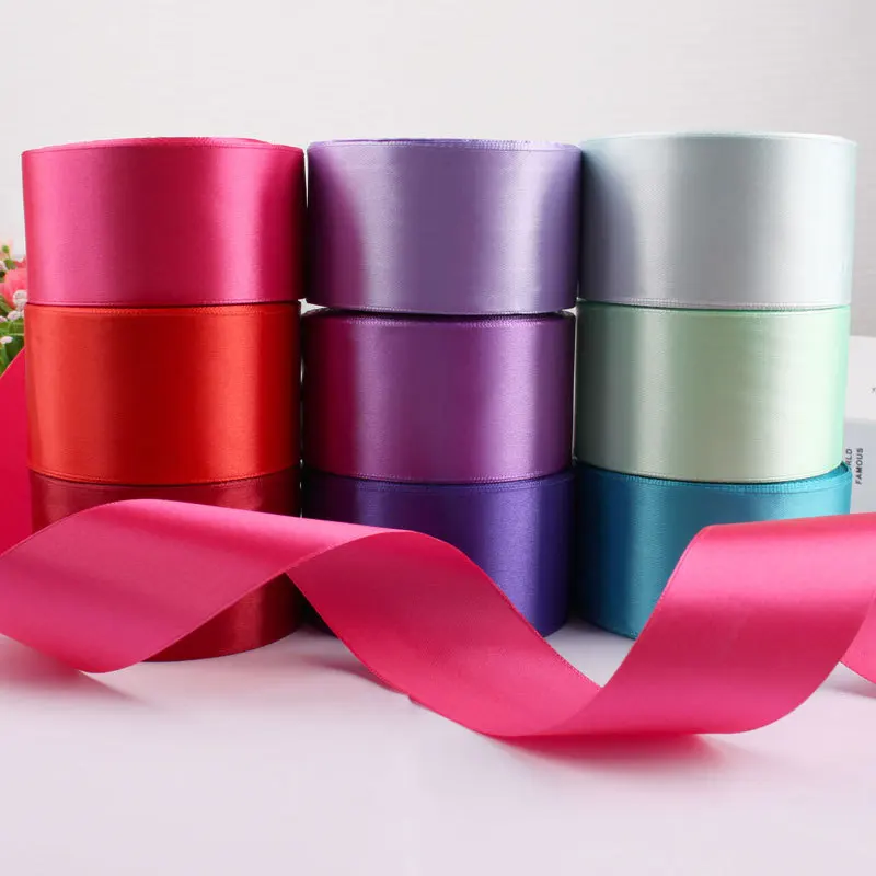 Wholesale 50mm width solid blue satin ribbon tearproof wedding party bouquet gift packaging luxury bowknot ribbon rolls
