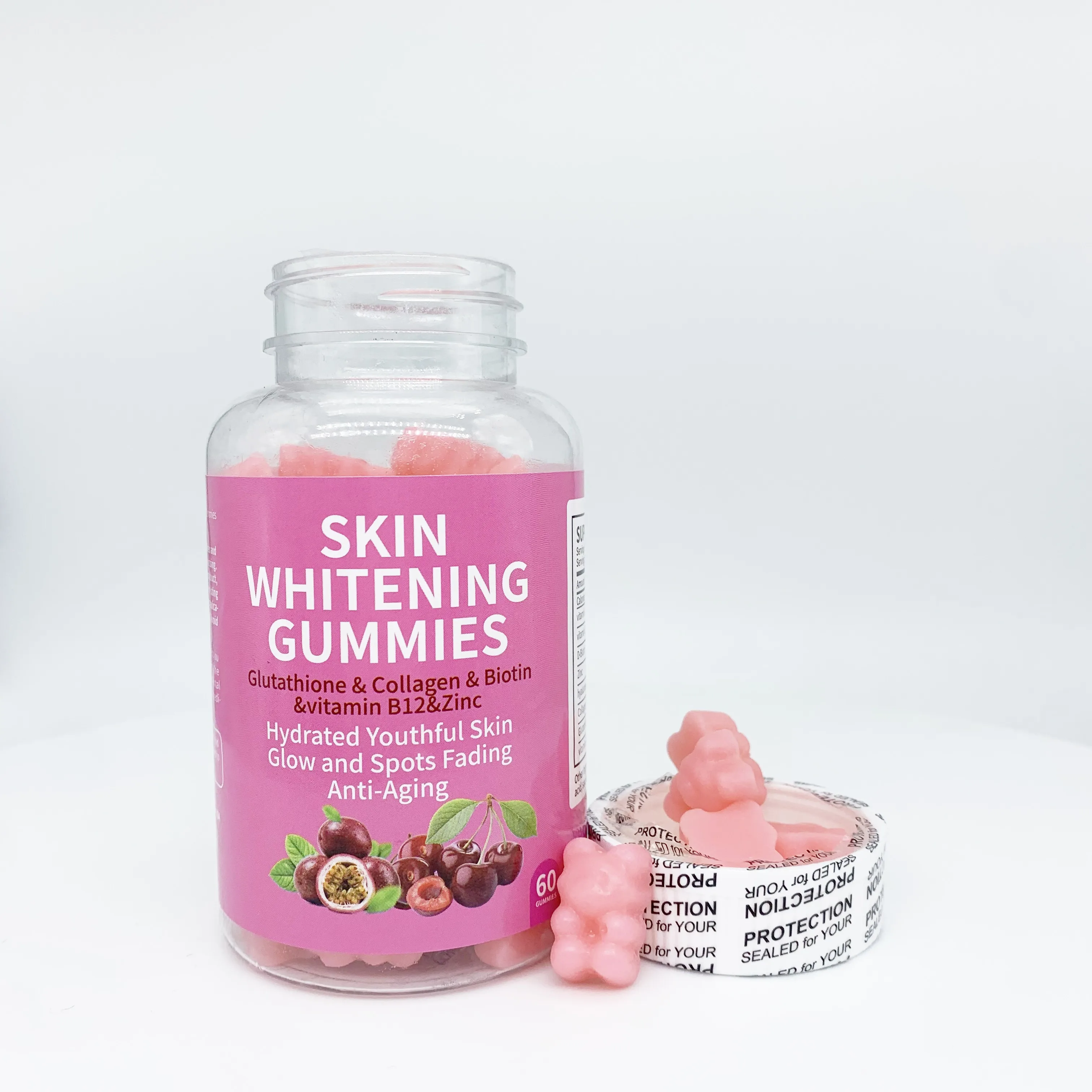 Hot Selling Herbal Supplements Skin Whitening Gummies Brightening Youthful Stay Young Supports Essential Amino Acids Elastin