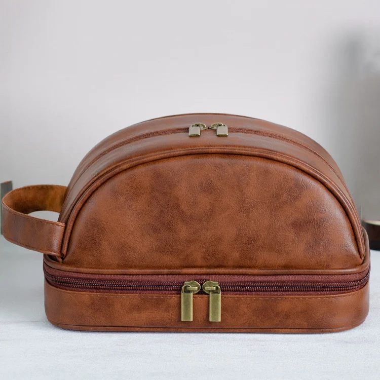 Advanced travel leather toiletry bag for men large travel shaving toilet bag dopp kit