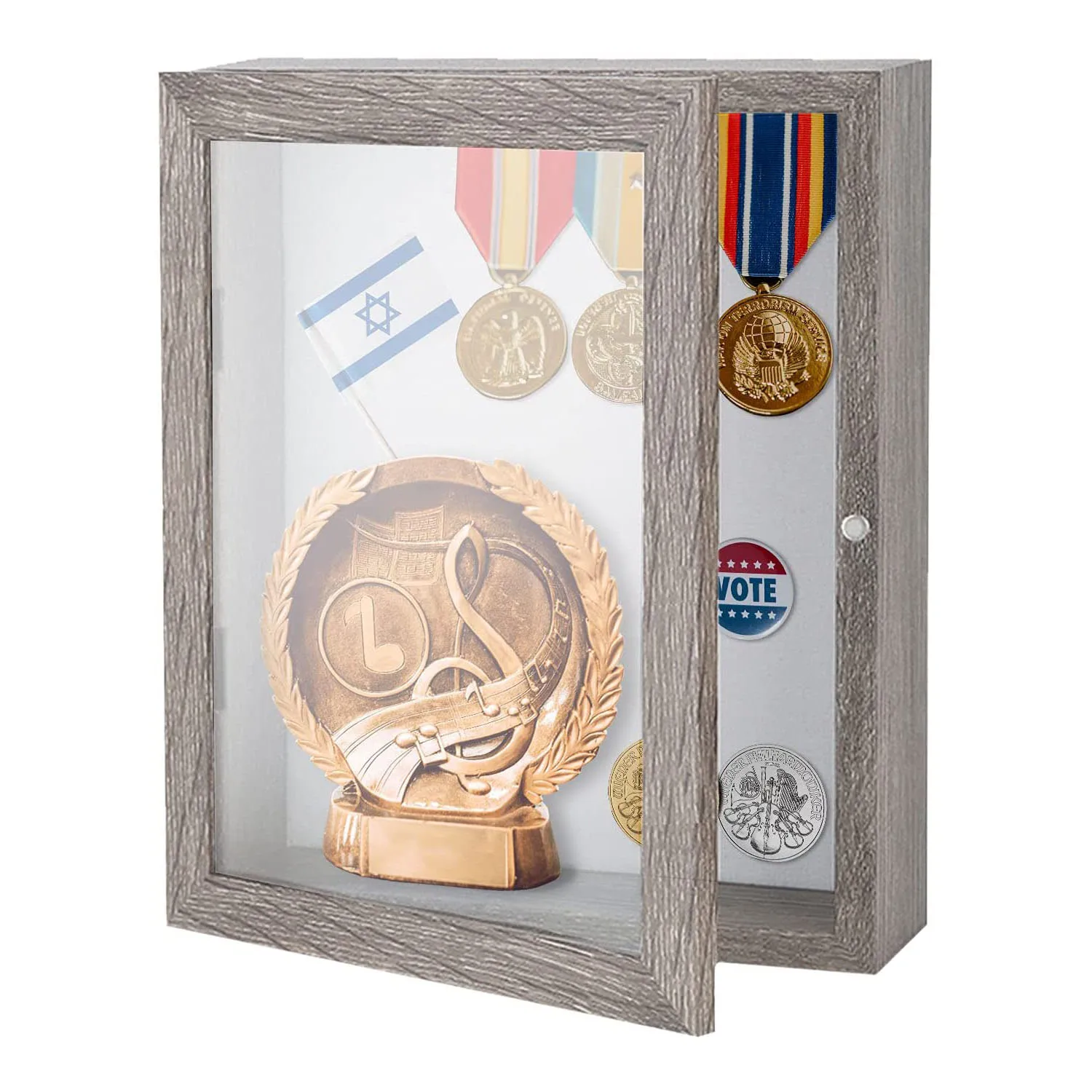 Customized comment series wall mounted solid wood high-end medal display photo frame wooden display box