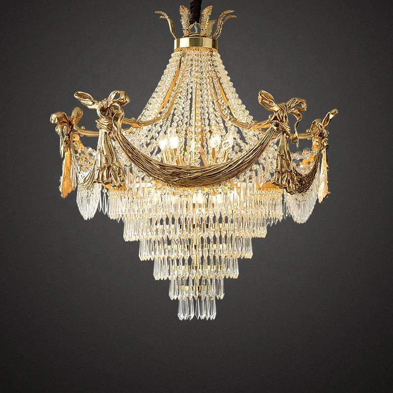 Crystal Pendant Lamp Chandelier Lighting High Wall Ceiling Mount LED Brass French Empire CE Antique Hotel Villa Custom Luxury 12