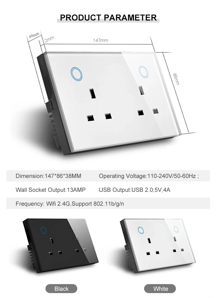 Smart Zigbee 3.0 USB Wall Socket Remote Control Wall Outlet 2 UK Plug With USB Touch Switch Woks With Google Alexa Voice