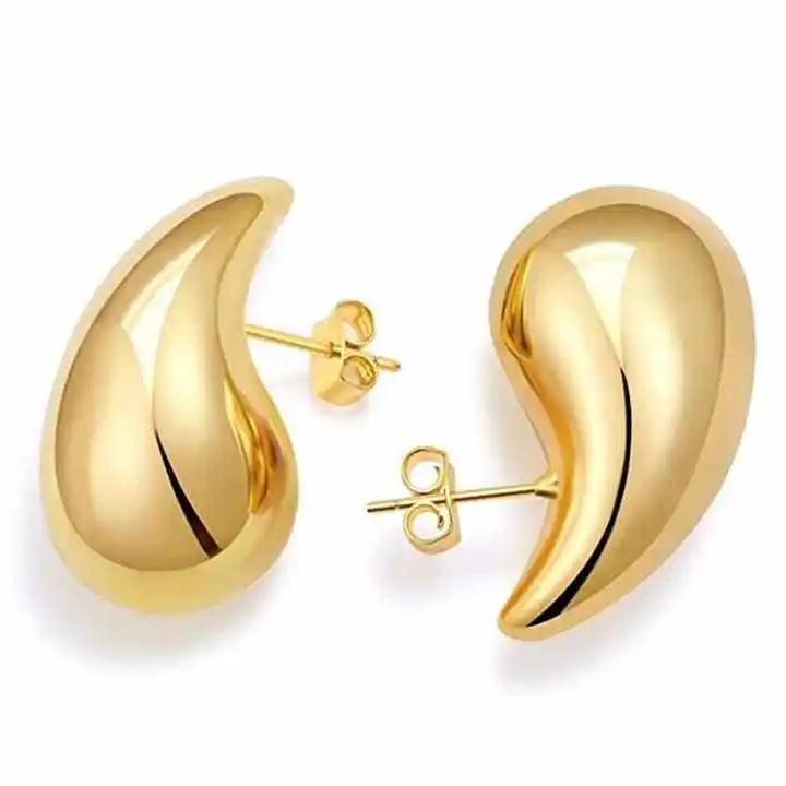 fashion jewelry earrings wholesale 925 sterling silver earrings water drop peas shape gold plated stud earrings women