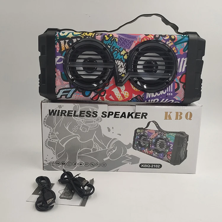 KBQ2102C LED Portable Boom Box Outdoor Speaker BT Wireless Speaker  Bass Column Subwoofer Sound Box with Mic Support TF FM USB