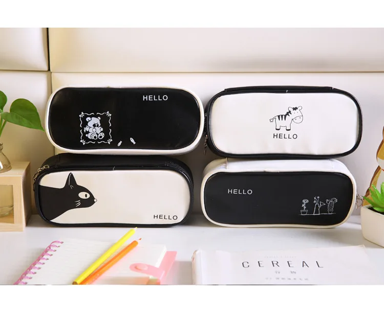 Cute large-capacity PU Students Kids School Double-layer Stationery Box Organizer Zipper Pencil Case Pen Bag Pouch