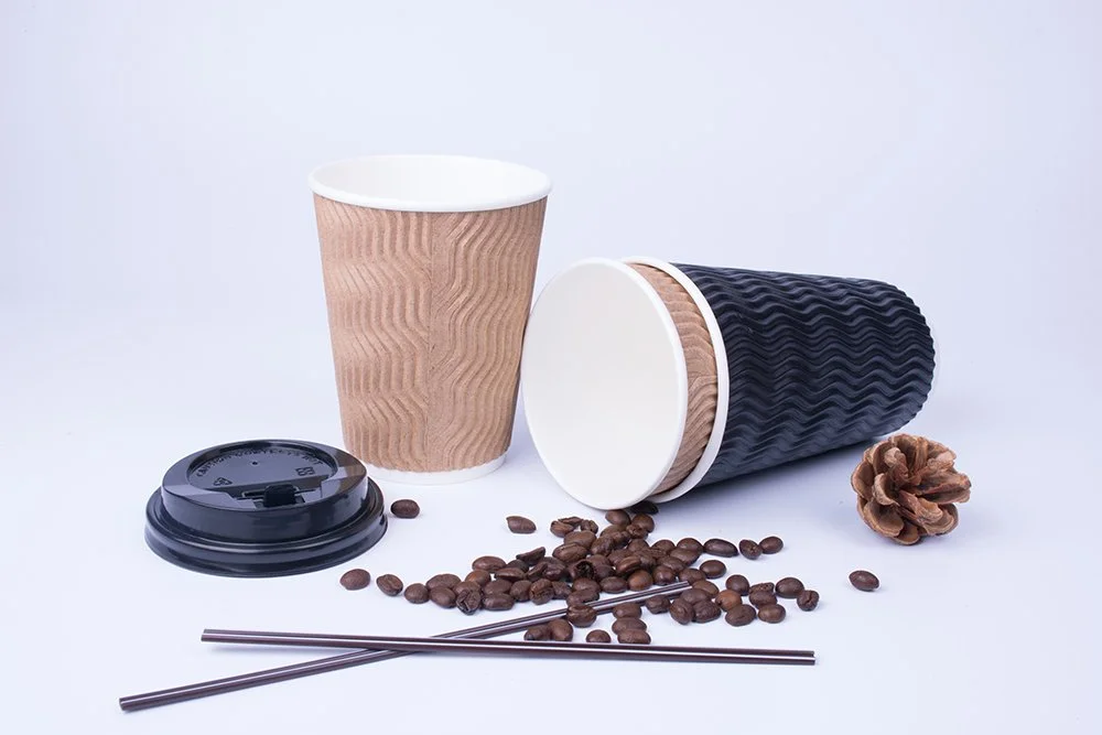Wholesale   Ripple Wall Paper Cup Food Package  for Beverage Wrapped 8 Oz 10 Oz 12 Oz 16 Oz raw materials paper cup fan